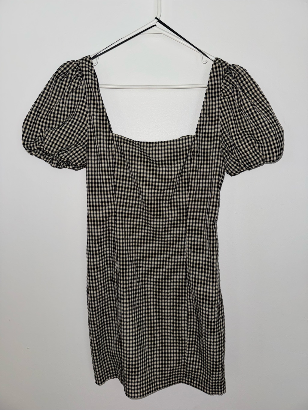 The Native One Gingham Puff-Sleeve Square Neck Mini Dress